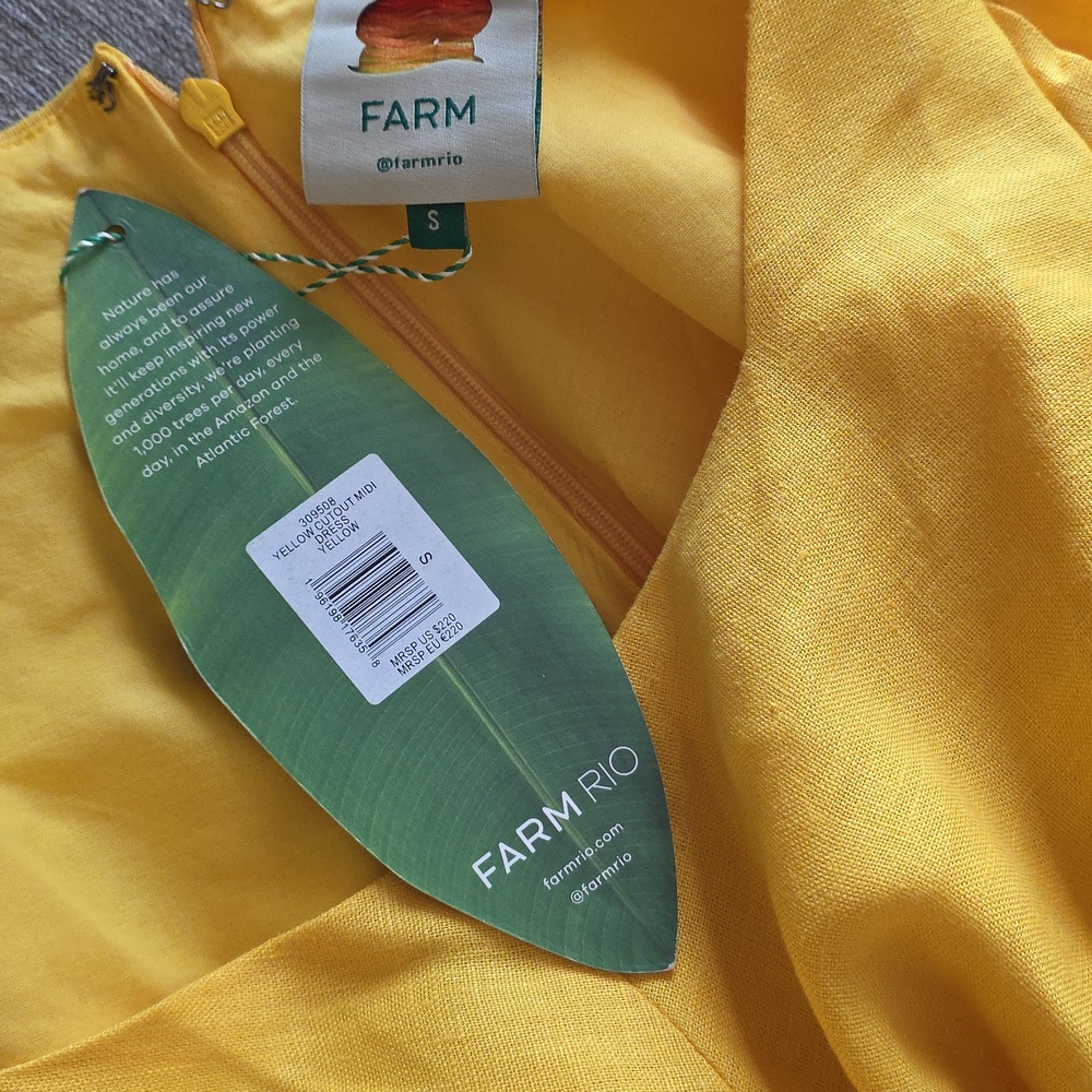 NWT FARM RIO | $220 Yellow Cutout Midi Dress - Picture 7 of 7